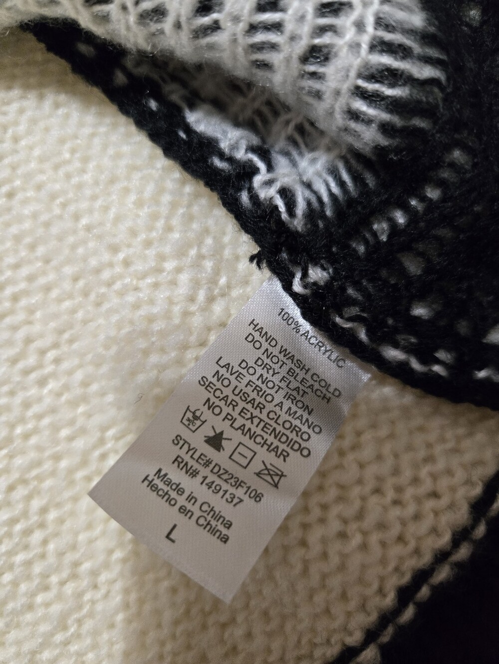 Black and Cream Checkered Open-Front Women's Sweater Cardigan EUC by Double Zero - Picture 9 of 12
